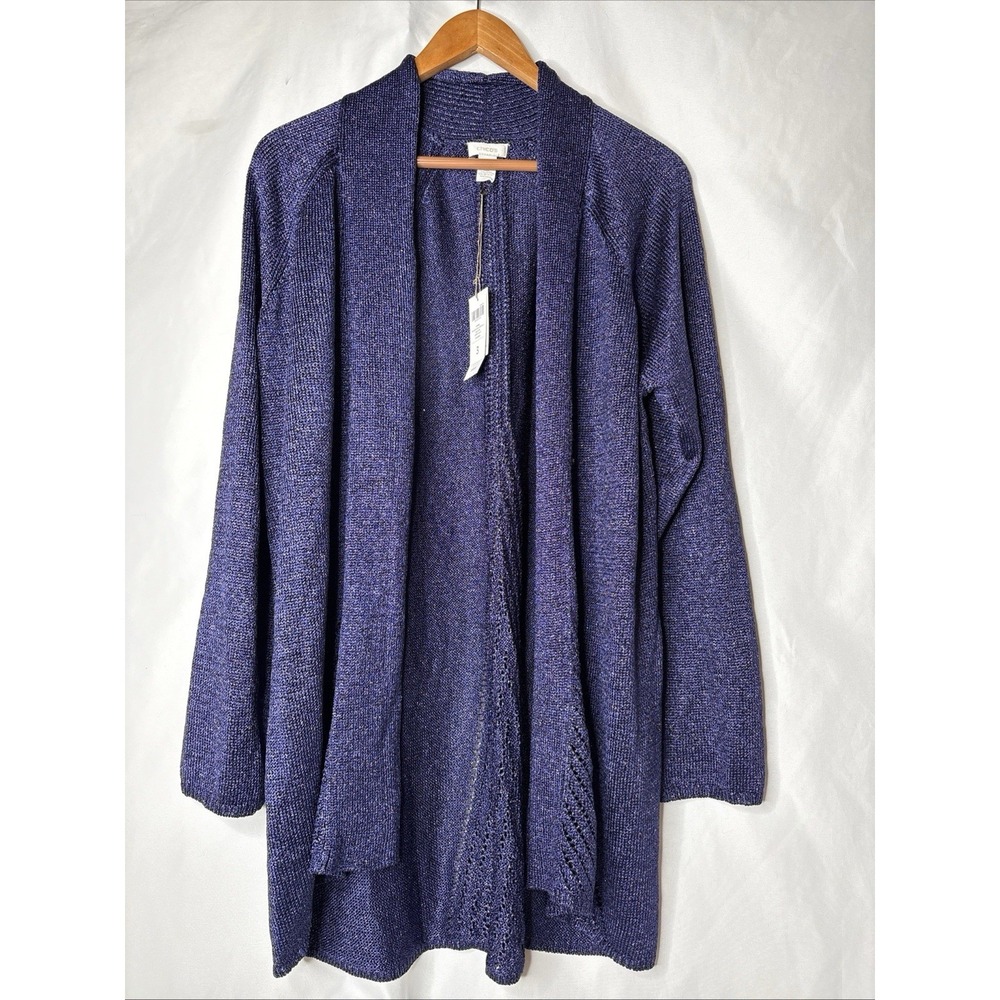 Chicos Women's 3 (16) Skyler Shine Cardigan Open Sweater‎ Carbon Blue
